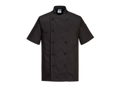 Portwest Rondon C734BKR Kent Chefs s krátkým rukávem černá na knoflíky (Velikost 4XL)